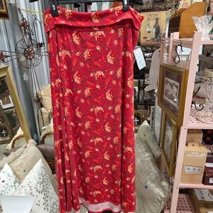 LuLaRoe Maxi Skirt 2XL Red Floral Print Fold Over Waistband Long Boho Skirt NEW